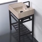 Scarabeo 5117-E-CON2-BLK Modern Beige Travertine Design Ceramic Console Sink and Matte Black Base